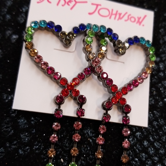 Betsey Johnson Cascading Heart Tassel Earrings - Red Dangle Valentine's Day Jewelry